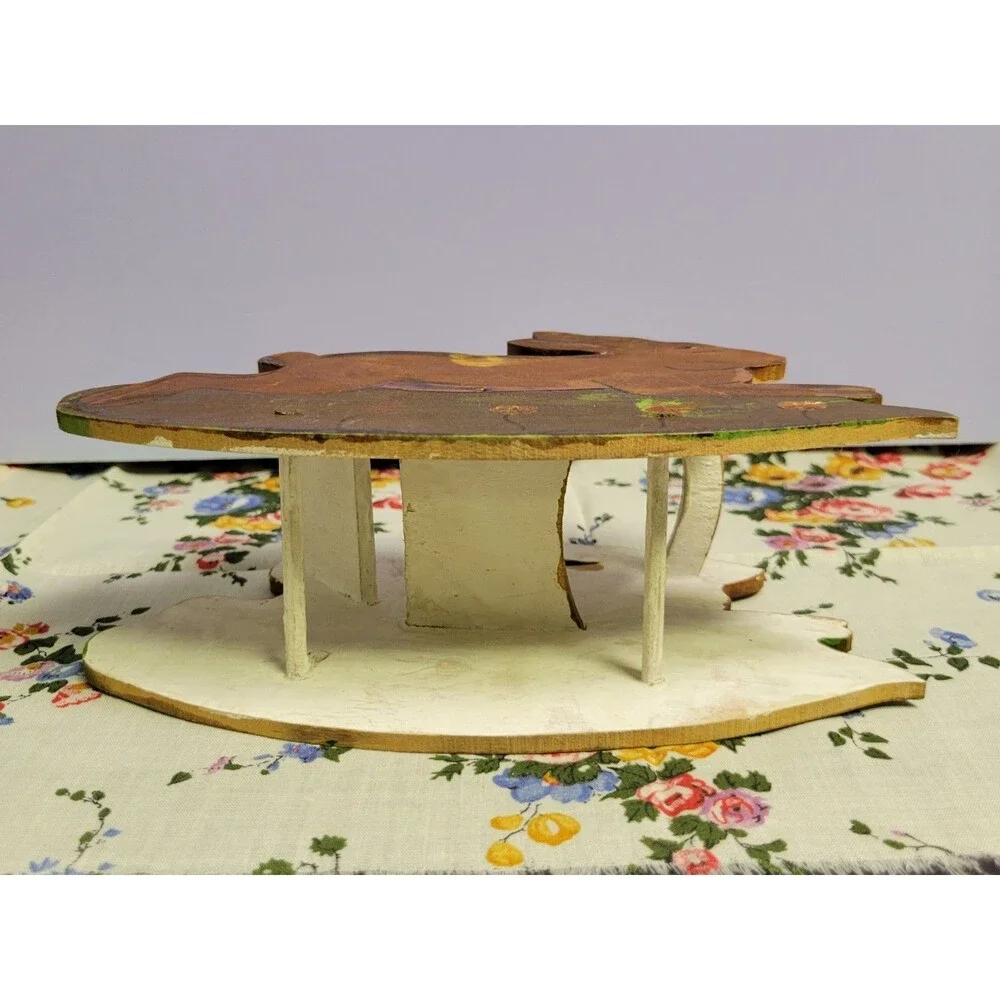 Vintage Handpainted Wood Rabbit Bunny Rocker Nursery Decor Toy